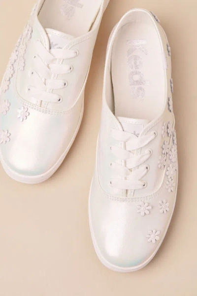 Keds Champion Iridescent Canvas Floral Lace-up Sneakers In White