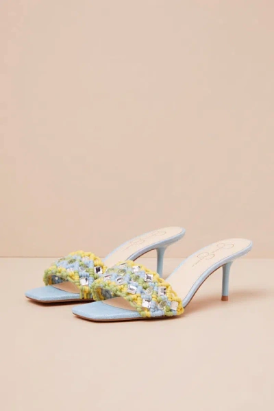 Jessica Simpson Cameleah Chambre Lizard Macramã© High Heel Slide Sandals In Blue