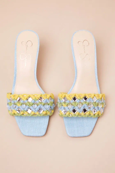 Jessica Simpson Cameleah Chambre Lizard Macramã© High Heel Slide Sandals In Blue