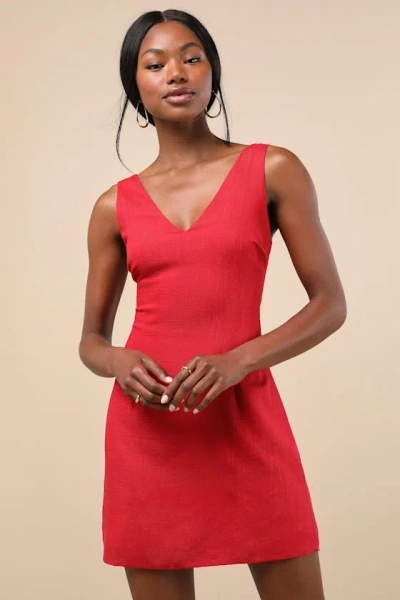 Lulus Packing For Positano Red Linen Sleeveless Mini Dress In Red