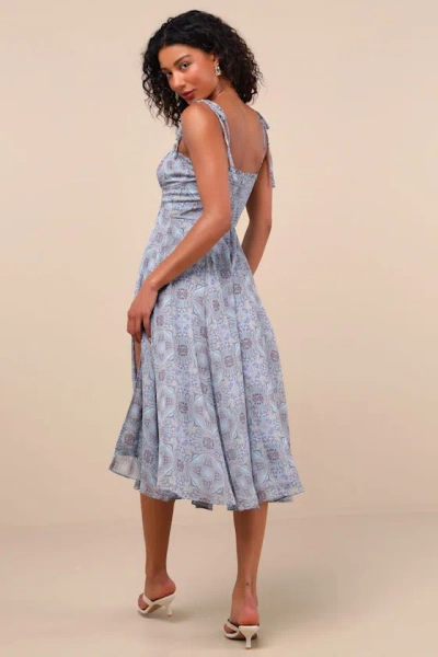 Lulus Winnie Light Blue Paisley Tie-strap Midi Dress In Light Blue