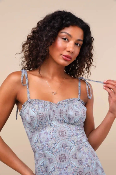 Lulus Winnie Light Blue Paisley Tie-strap Midi Dress In Light Blue