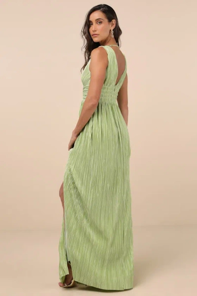 Lulus Melitta Lime Green Plisse Sash Maxi Dress In Green