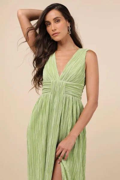 Lulus Melitta Lime Green Plisse Sash Maxi Dress In Green