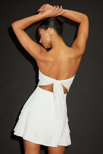 Lulus Suvi White Strapless Tiered Asymmetrical Mini Dress In White