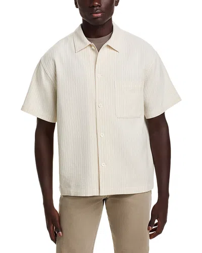 Frame Jacquard Short Sleeve Button Front Shirt In White Sand