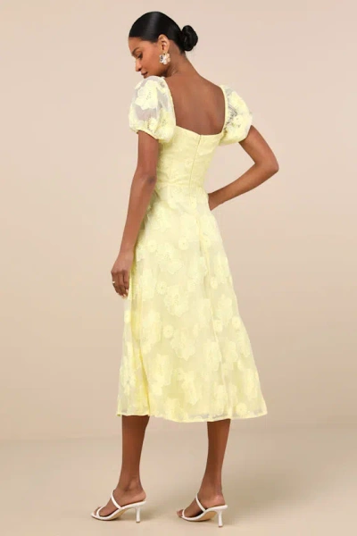 Lulus Sweetest Behavior Yellow Embroidered Puff Sleeve Midi Dress In Yellow
