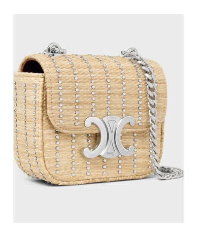 Celine Mini Chain Claude In Raffia Effect Textile With Strass In Natural Color