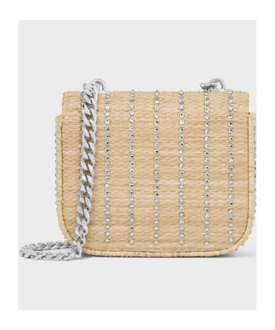 Celine Mini Chain Claude In Raffia Effect Textile With Strass In Natural Color