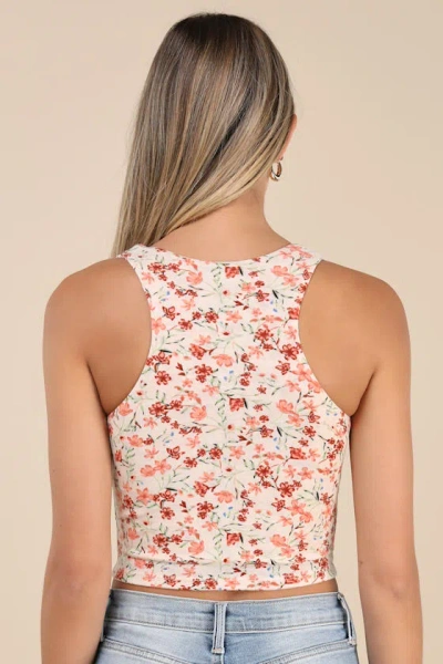 Lulus Basics Feel Like Dancing Cream Multi Floral Print Crop Top In Cream Multi