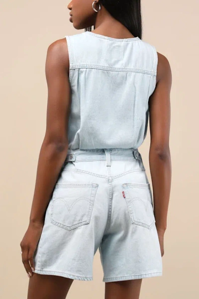 Levi's Vest Light Wash Button-front Denim Romper In Blue