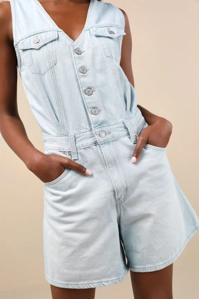 Levi's Vest Light Wash Button-front Denim Romper In Blue