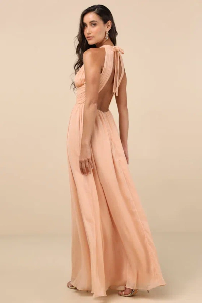Lulus Sintra Peach Pleated Backless Maxi Dress In Peach