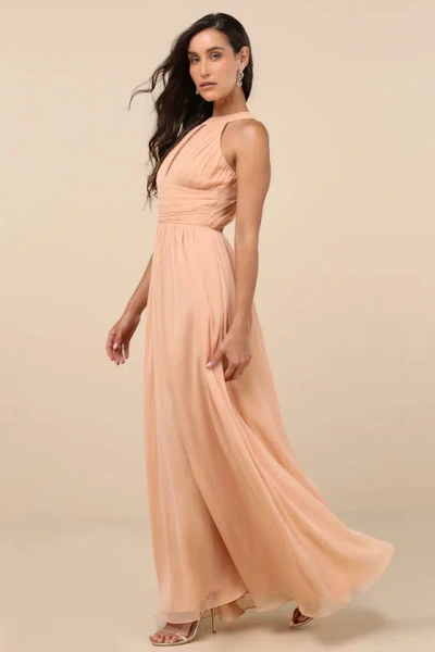 Lulus Sintra Peach Pleated Backless Maxi Dress In Peach