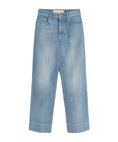 Valentino Womens Medium Blue Denim Faded-wash Straight-leg Denim Jeans In Blue