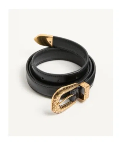 Valentino Black Vlogo Signature Brushed Calfskin Belt In Black