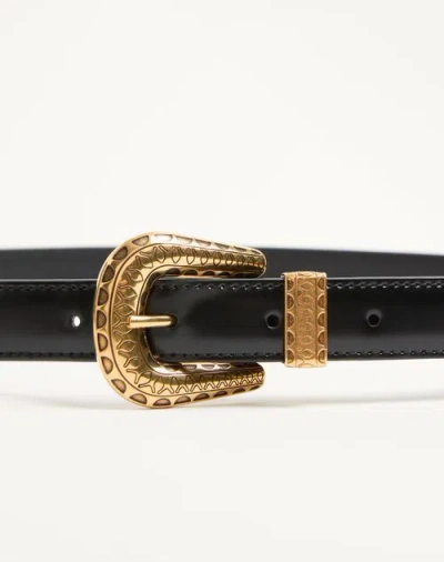 Valentino Black Vlogo Signature Brushed Calfskin Belt In Black