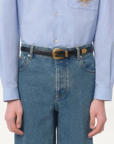 Valentino Black Vlogo Signature Brushed Calfskin Belt In Black