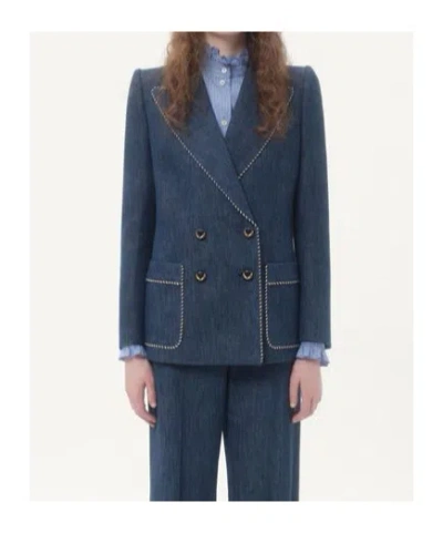 Valentino Garavani Women Double-breasted Denim Jacket In Blue