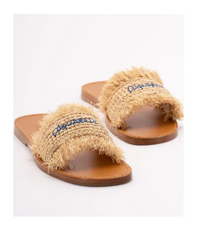 Dsquared2 Summer Lovers Natural Rafia Flat Sandals In Nude