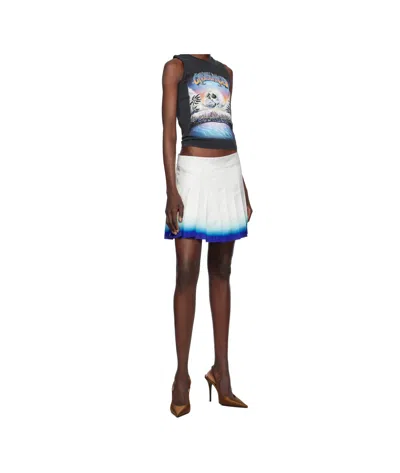 Casablanca White Casa Way Skate Pleated Silk Miniskirt In Multicolor