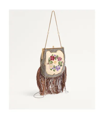 Valentino Embroidered Tassel Shoulder Bag In Multi-color