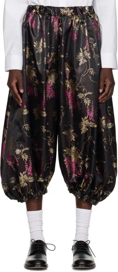 Comme Des Garçons Floral-print Trousers In Black/multicolor