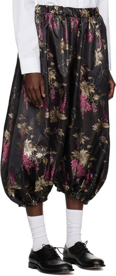 Comme Des Garçons Floral-print Trousers In Black/multicolor