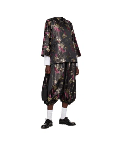 Comme Des Garçons Floral-print Trousers In Black/multicolor