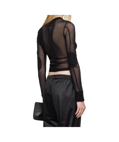 Mm6 Maison Margiela Black Elastic Jersey Mesh Long-sleeved Sweater In Black