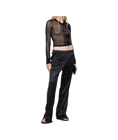 Mm6 Maison Margiela Black Elastic Jersey Mesh Long-sleeved Sweater In Black