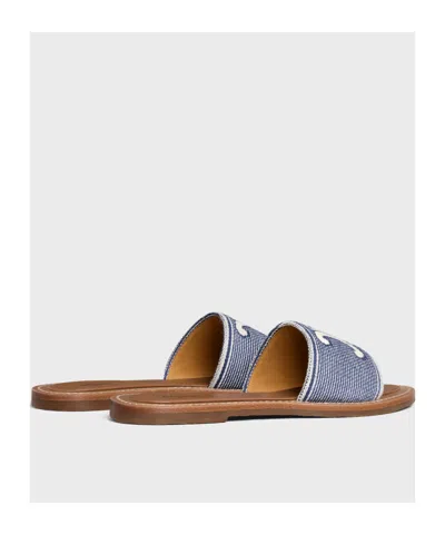 CELINE CELINE LYMPIA MULE IN STRIPED TEXTILE WITH TRIOMPHE 