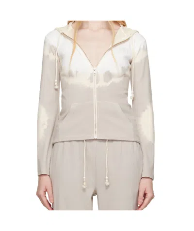 Mm6 Maison Margiela Gray & Off-white Interlock Cotton Jersey Hoodie In Nude