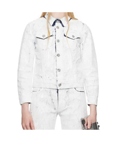 Mm6 Maison Margiela White & Navy Sportsjacket Denim Jacket In White
