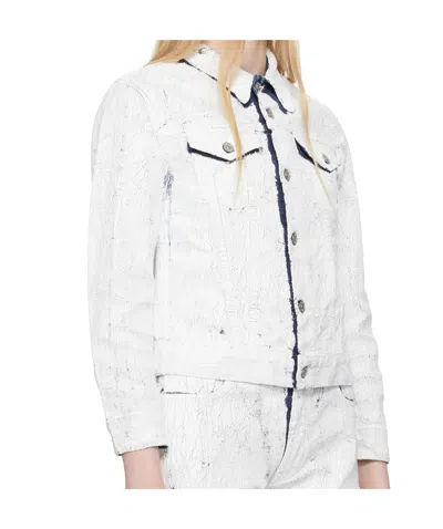 Mm6 Maison Margiela White & Navy Sportsjacket Denim Jacket In White