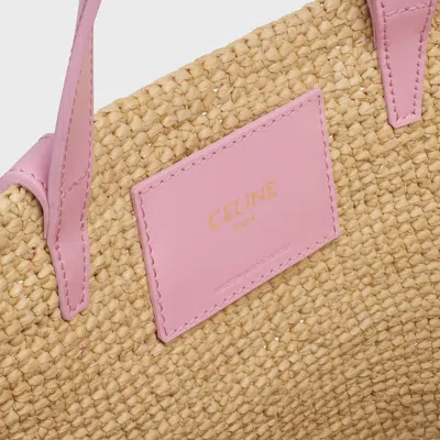 Celine Teen Supple  Classic Panier In Raffia And Calfskin In Silk Pink