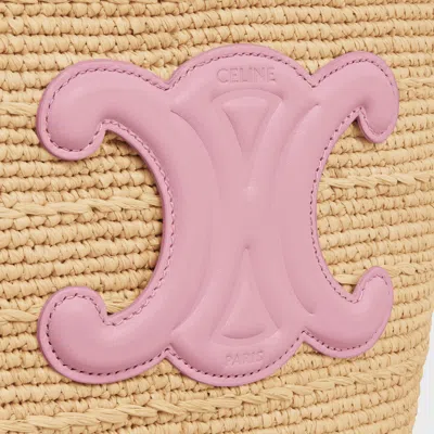 Celine Teen Supple  Classic Panier In Raffia And Calfskin In Silk Pink