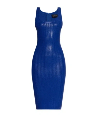 Shop Dsquared2 Ribbed-knit Dress In Blue