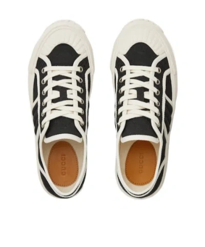 Gucci Canvas Sneakers With Contrast Trim And Rubber Sole In Black