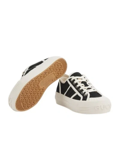 Gucci Canvas Sneakers With Contrast Trim And Rubber Sole In Black