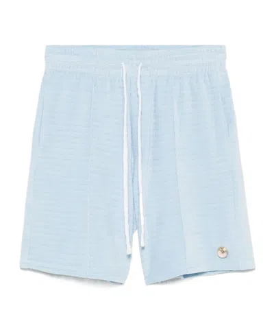 Casablanca Velour Stripe Shorts In Light Blue