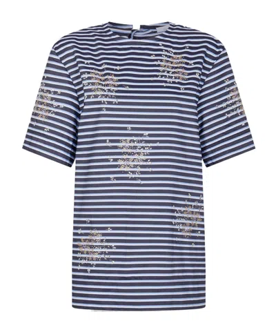 Rabanne Printed Cotton Jersey T-shirt In White/blue