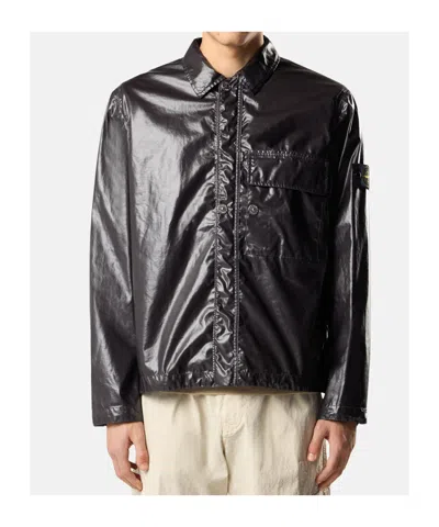 Stone Island Coated Overshirt In Charcoal-grey