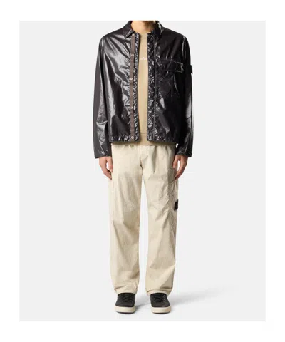 Stone Island Coated Overshirt In Charcoal-grey