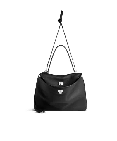 Balenciaga Rodeo Media Leather Handbag In Black