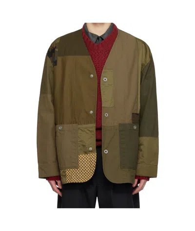 Comme Des Garçons V-neck Long-sleeved Casual Jacket In Green