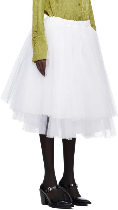 Comme Des Garçons White Nylon Tulle Midi Skirt In White