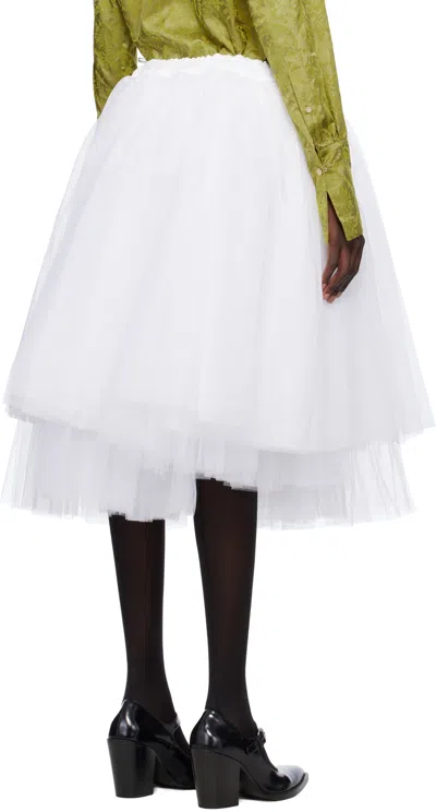 Comme Des Garçons White Nylon Tulle Midi Skirt In White