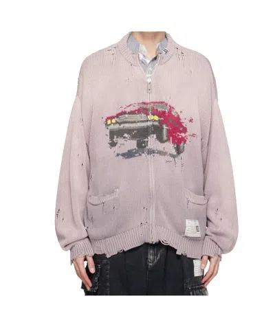 Miharayasuhiro Pink Car Jacquard Knit Cardigan In Pink