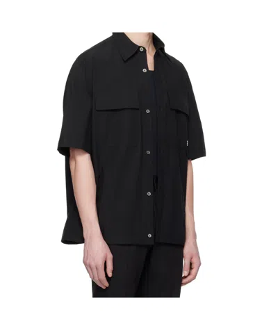 Wooyoungmi Black Banding Short Sleeve Shirt In Black